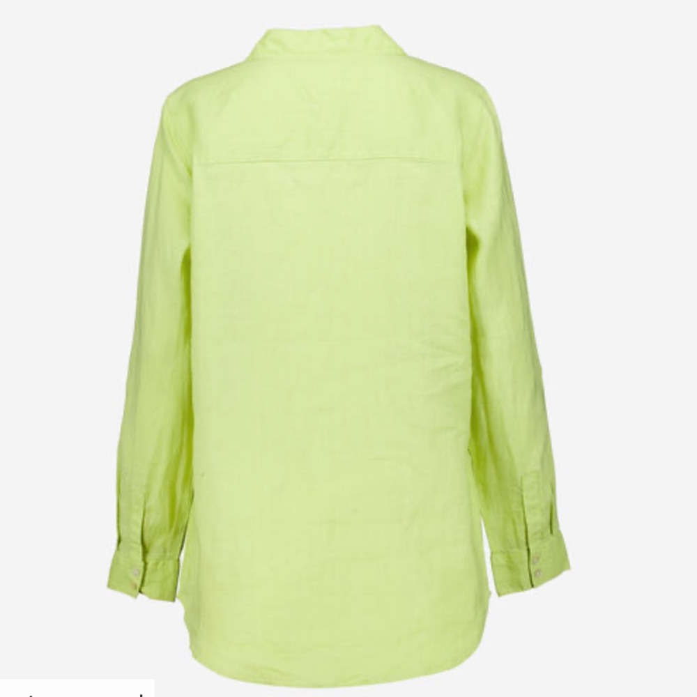 SIGRID OLSEN Linen Shirt Green L/S Roll Cuff V Neck Point Collar S Small EUC $98 - Picture 3 of 13